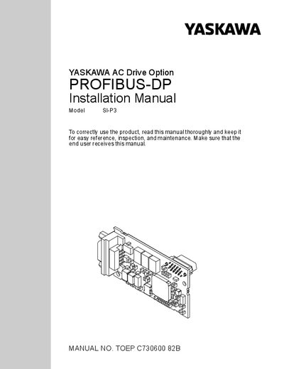 YASKAWA SI-P3 AC Drive Option PROFIBUS-DP Installation Manual - cover page