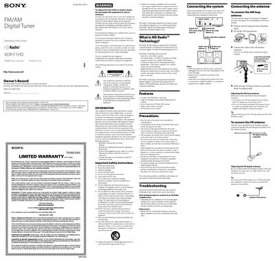 Sony XDR-F1HD Digital Tuner User Manual - cover page