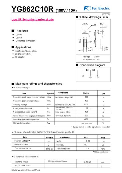 Fuji Electric YG862C10R Rectifier Datasheet - cover page