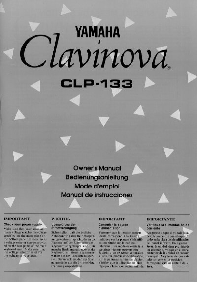 Yamaha CLP-133 Clavinova Owner's Manual - cover page