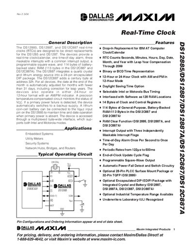 Maxim DS12885 DS12887 DS12C887 Datasheet - cover page