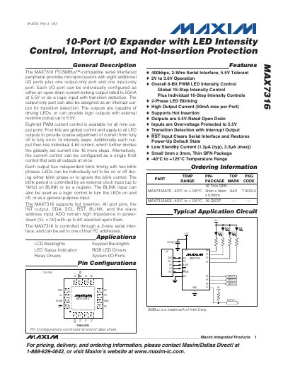 Maxim MAX7316 10-Port I/O Expander Datasheet - cover page