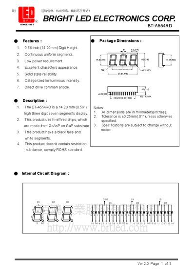 Bright BT-A554RD LED Display Datasheet - cover page