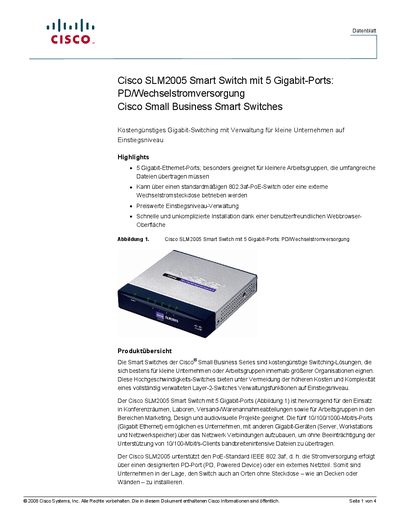Cisco SLM2005 Smart Switch Datasheet - cover page