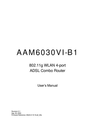ASUS AAM6030VI-B1 802.11g WLAN 4‑port ADSL Combo Router User Manual - cover page