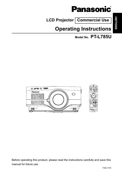 Panasonic PT-L785U LCD Projector Operating Instructions - cover page