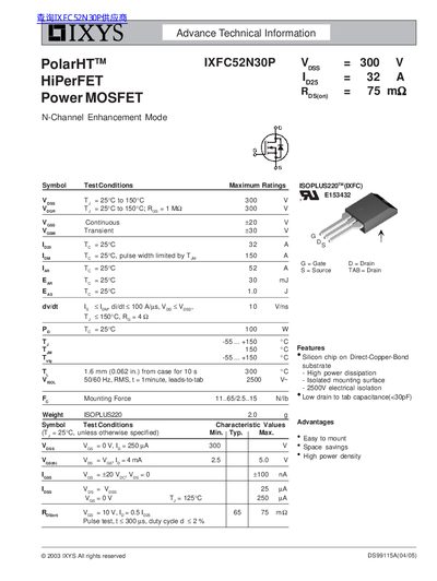 IXYS IXFC52N30P Power MOSFET Datasheet - cover page