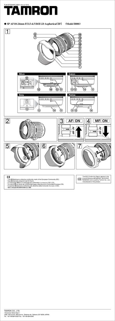 Tamron B001 10-24mm F/3.5-4.5 Di II LD Aspherical Lens User Manual - cover page