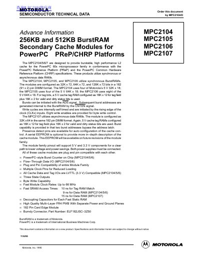 MOTOROLA MPC2104 MPC2105 MPC2106 MPC2107 Manual - cover page