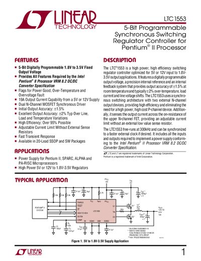 Linear Technology LTC1553 Switching Regulator Controller Datasheet - cover page