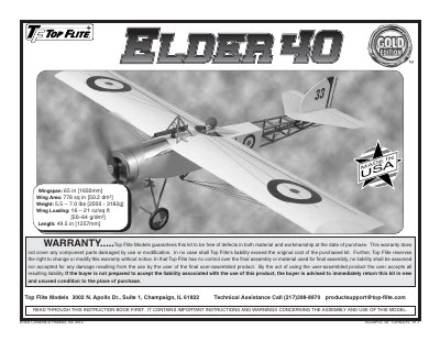 Top Flite Elder 40 RC Airplane Assembly Manual - cover page