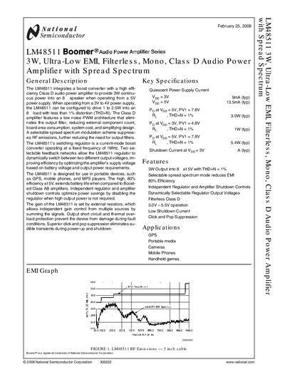 National Semiconductor LM48511 Audio Power Amplifier Manual - cover page
