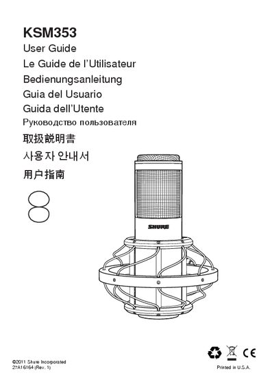 Shure KSM353 Microphone User Guide - cover page