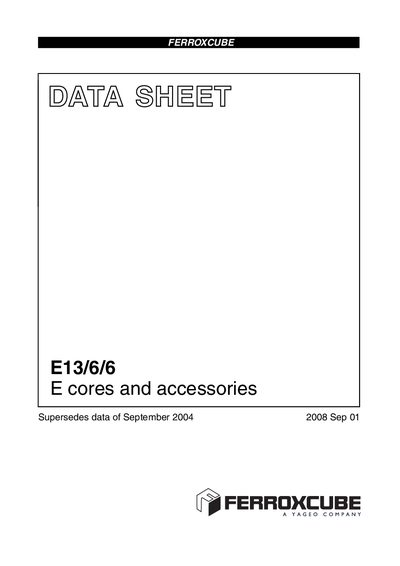 Ferroxcube E13/6/6 Core Sets Data Sheet - cover page