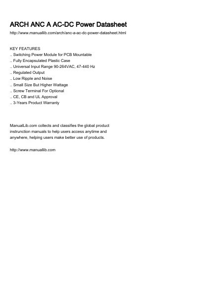 ARCH ANC A Series AC-DC Power Module Datasheet - cover page