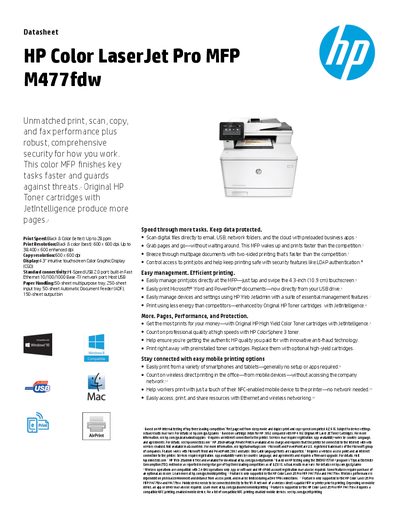 HP Color LaserJet Pro MFP M477fdw Datasheet - cover page