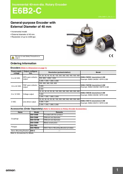 Omron E6B2-C Incremental Rotary Encoder Datasheet - cover page