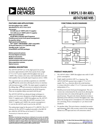 ANALOG DEVICES 1 MSPS 12-Bit ADCs AD7475/AD7495 handbook2 - cover page