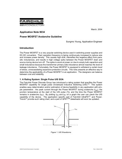 Fairchild AN-9034 Power MOSFET Avalanche Guideline Application Note - cover page