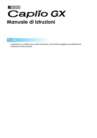 Ricoh Caplio RX Camera User Manual - cover page
