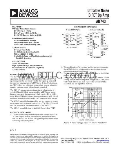 Analog Devices AD743 Datasheet - cover page