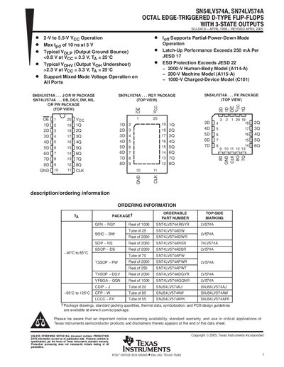 Texas Instruments SN54LV574A / SN74LV574A Datasheet - cover page