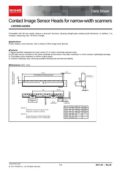 ROHM LSH3004-AA20A Contact Image Sensor Data Sheet - cover page