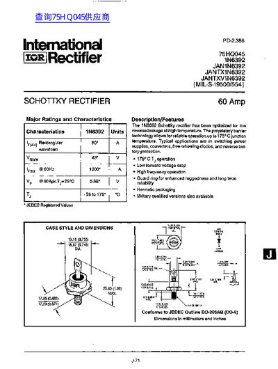 International Rectifier 75HQ045 Schottky Rectifier Datasheet - cover page
