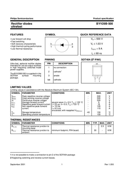 Philips BYV29B-500 Rectifier Diode Datasheet - cover page