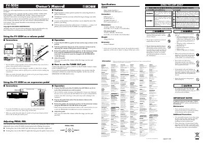 BOSS FV-500H Foot Volume Pedal Owner's Manual - cover page