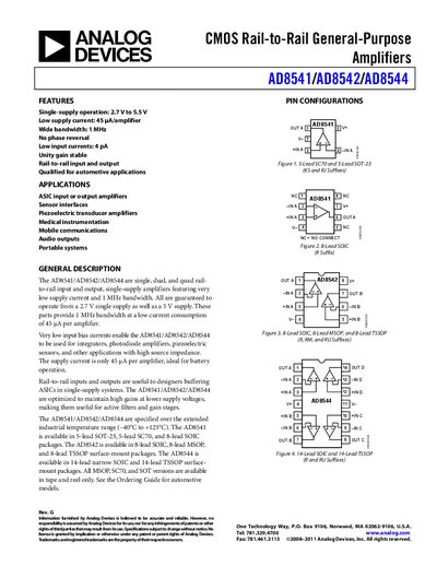 Analog Devices AD8541/AD8542/AD8544 Datasheet Rev G
