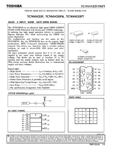 TOSHIBA TC74VHC03F/TC74VHC03FN/TC74VHC03FT Manual - cover page