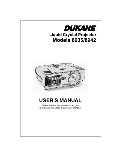 Dukane 8935/8942 Liquid Crystal Projector User's Manual - cover page