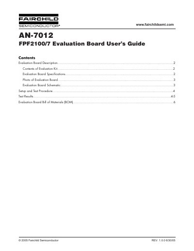 FAIRCHILD AN-7012 FPF2100/7 Evaluation Board User Guide - cover page