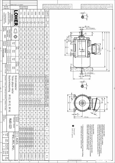 Loher MT26KA Three-phase Motor Technical Data Sheet - cover page
