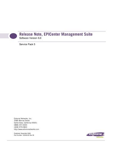 Extreme Networks EPICenter Management Suite Release Note 6.0 Service Pack 5
