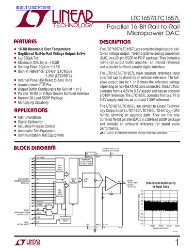 Linear Technology LTC1657/LTC1657L Parallel 16-Bit Rail-to-Rail Micropower DAC Datasheet - cover page