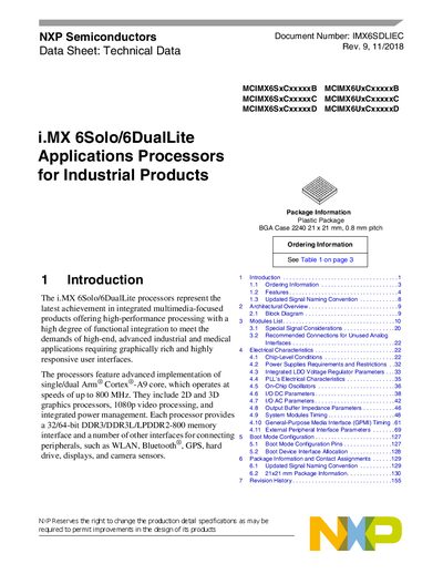 NXP i.MX 6Solo/6DualLite Industrial Processors Data Sheet - cover page