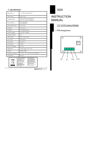 EverFocus EB200 1/3" CCD Camera Module Datasheet - cover page