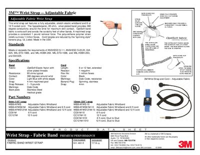 3M WBB-AFWS Adjustable Fabric Wrist Strap Datasheet - cover page