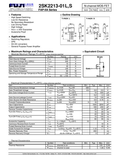 Collmer Semiconductor 2SK2213-01L N-channel MOS-FET Datasheet - cover page
