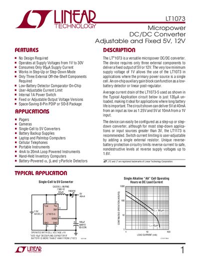 Linear Technology LT1073 Datasheet - cover page
