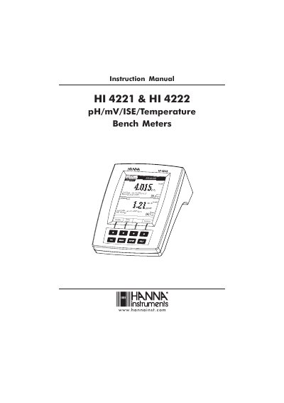 Hanna Instruments HI 4221 & HI 4222 Bench Meters Instruction Manual - cover page