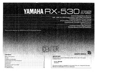 Yamaha RX-530 Stereo Receiver Owner's Manual - cover page