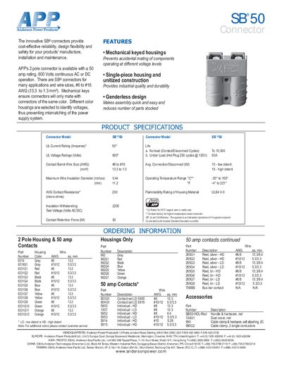 Anderson SB50 Connector Product Leaflet - cover page