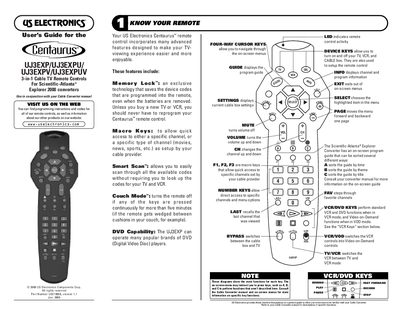 US Electronics UJ3EXP/UJ3EXPU/UJ3EXPV/UJ3EXPUV 3-in-1 Cable TV Remote Controls User Guide - cover page