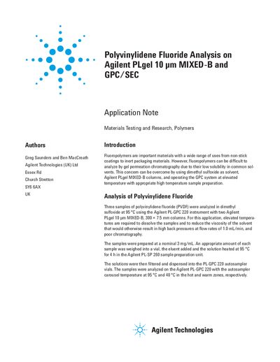 Agilent PLgel 10 MIXED-B GPC/SEC Application Note for PVDF Analysis - cover page