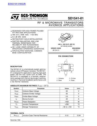 SGS-THOMSON SD1541-01 Datasheet - cover page