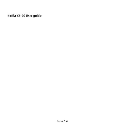 Nokia X6-00 User Guide - cover page