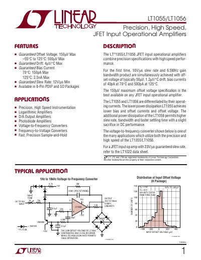 Linear Technology LT1055/LT1056 Operational Amplifier Datasheet - cover page